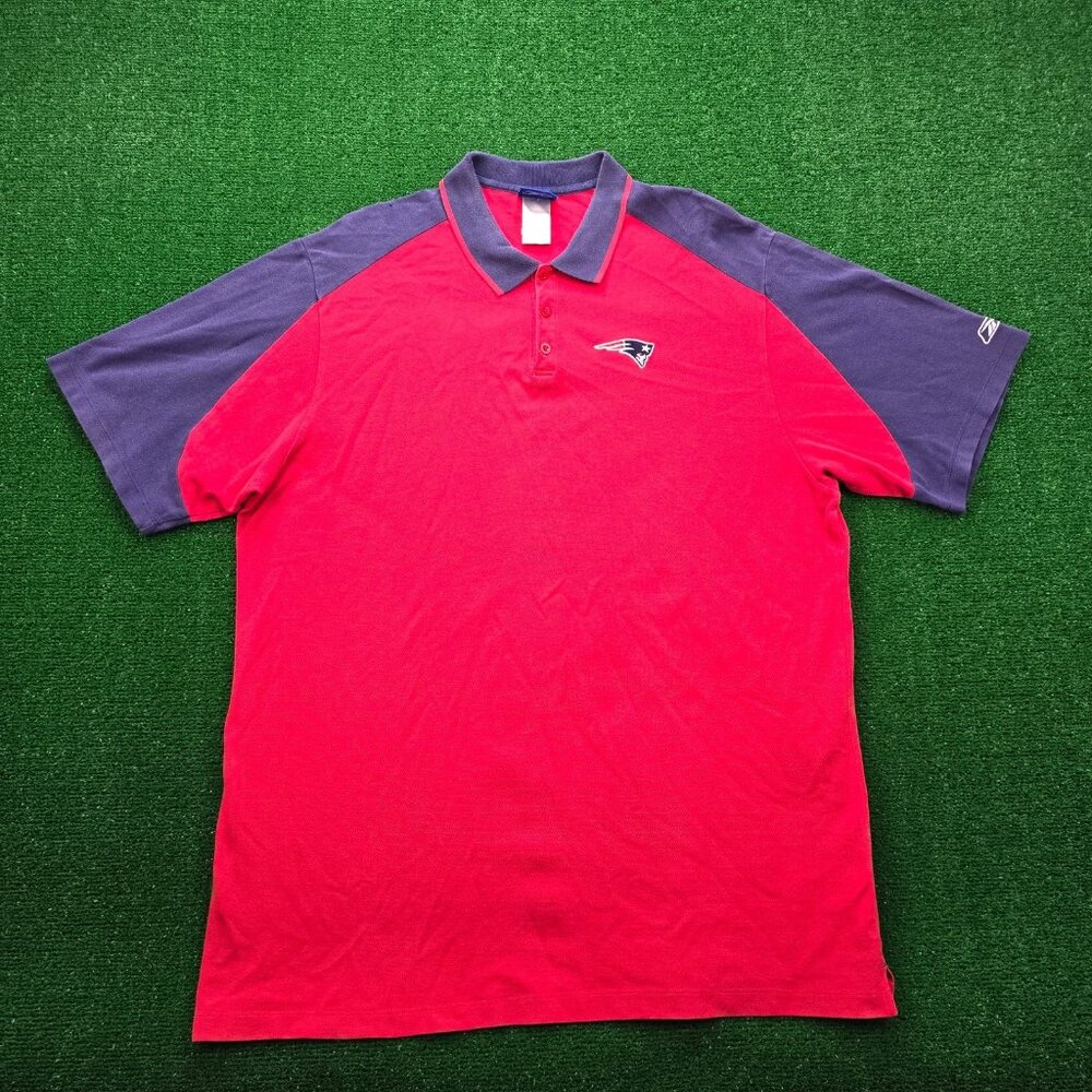 New England Patriots Polo Shirt Mens 2XLT Red Vintage Reebok NFL Football Sports